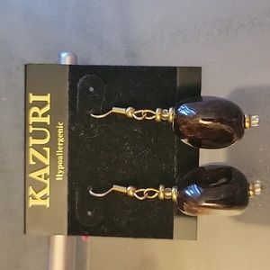 NWOT Kazuri hand made limited edition dark brown coffee bead earrings from Kenya
